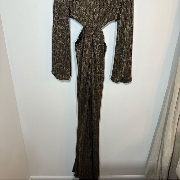 Johnathan Kayne 2884 Long Sleeve Metallic Printed Jumpsuit Size 4 - Picture 5 of 12
